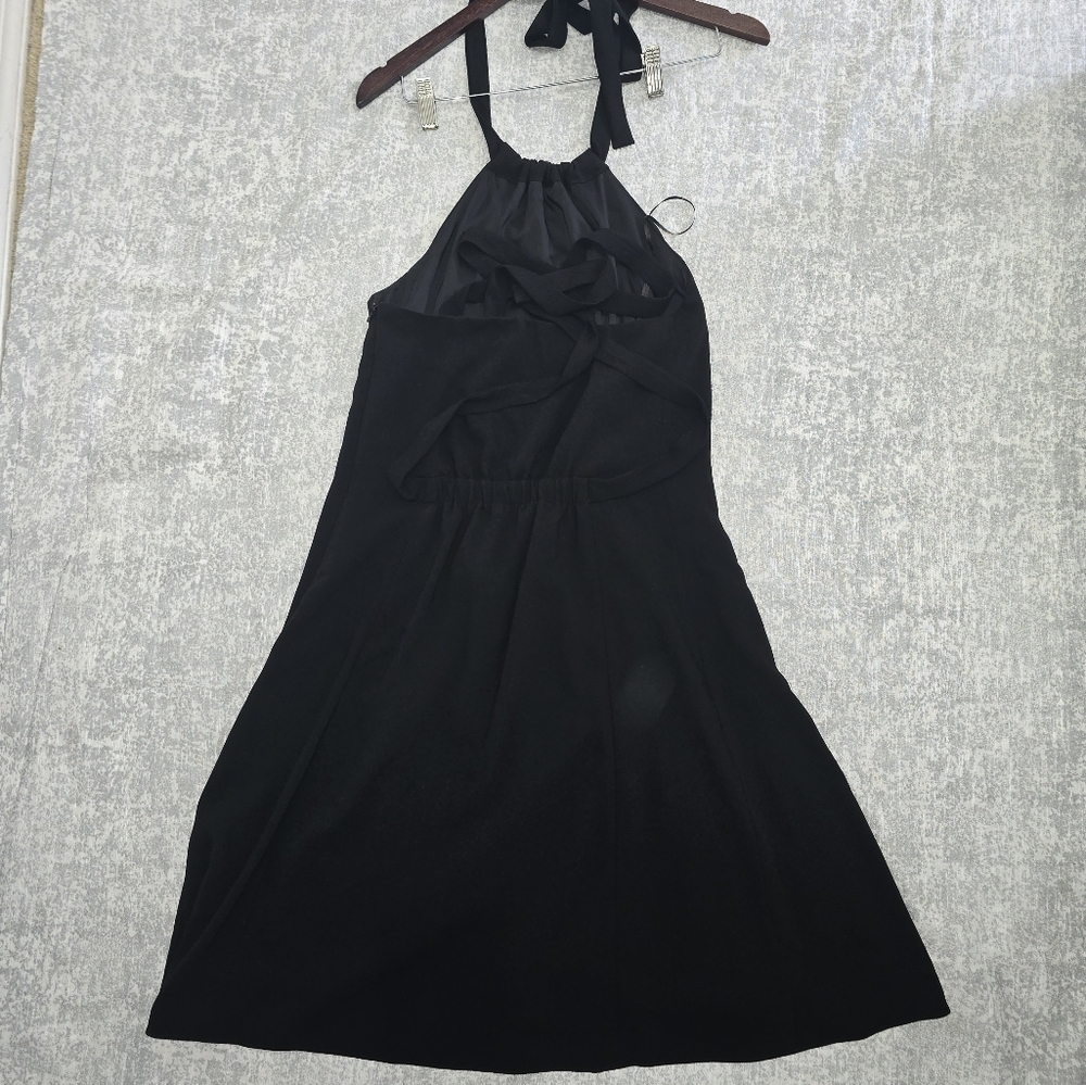 Theory Nayline R Crepe Tie-Waist High-Low Halter Dress, Black - Size 6 - Picture 5 of 8
